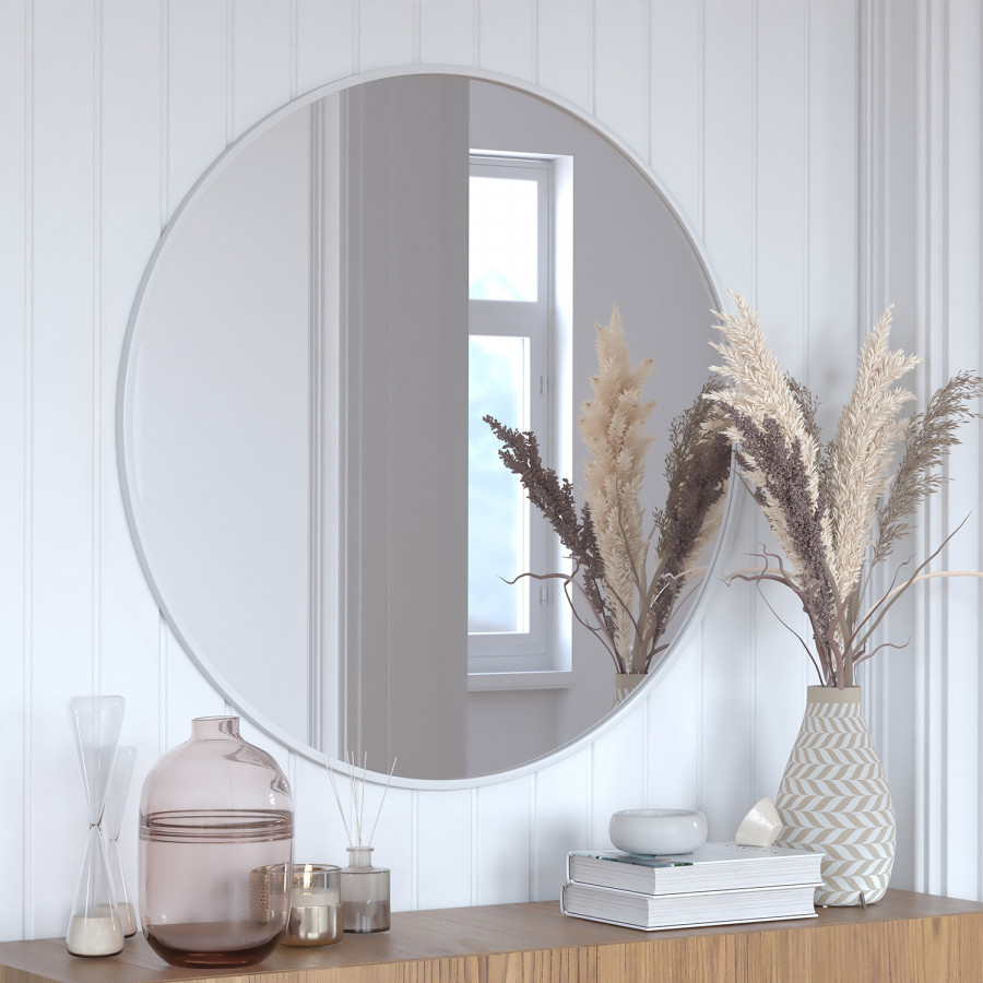 BLNK Julianne Style 2 Round Metal Framed Wall Mirror - Silver, 36"D
