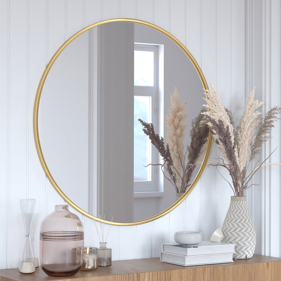 BLNK Julianne Style 2 Round Metal Framed Wall Mirror - Gold, 36"D