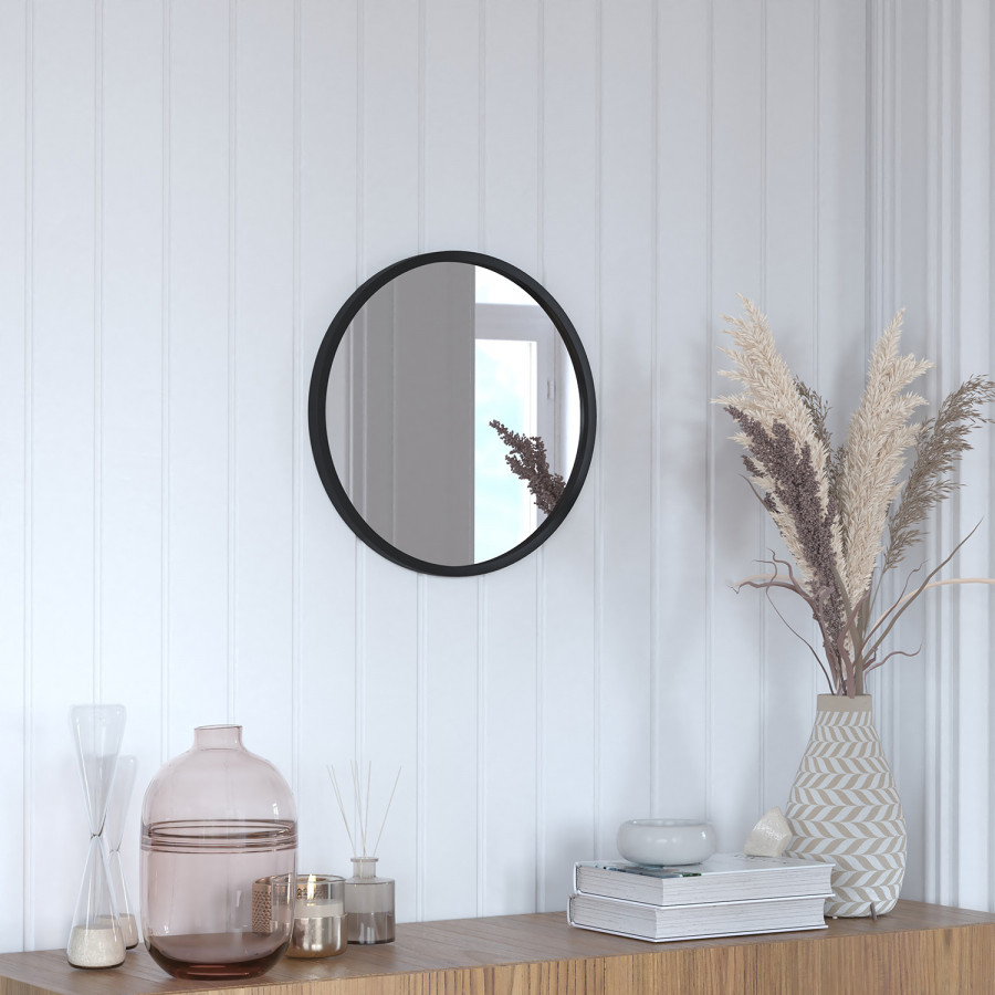 BLNK Julianne Style 2 Round Metal Framed Wall Mirror - Black, 16"D