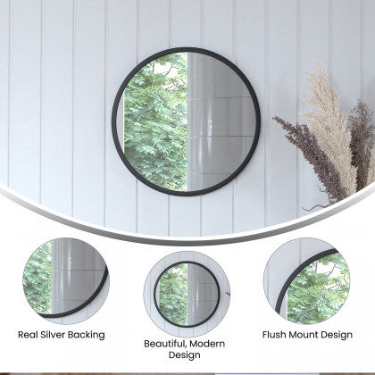 BLNK Julianne Style 2 Round Metal Framed Wall Mirror - Black, 16"D