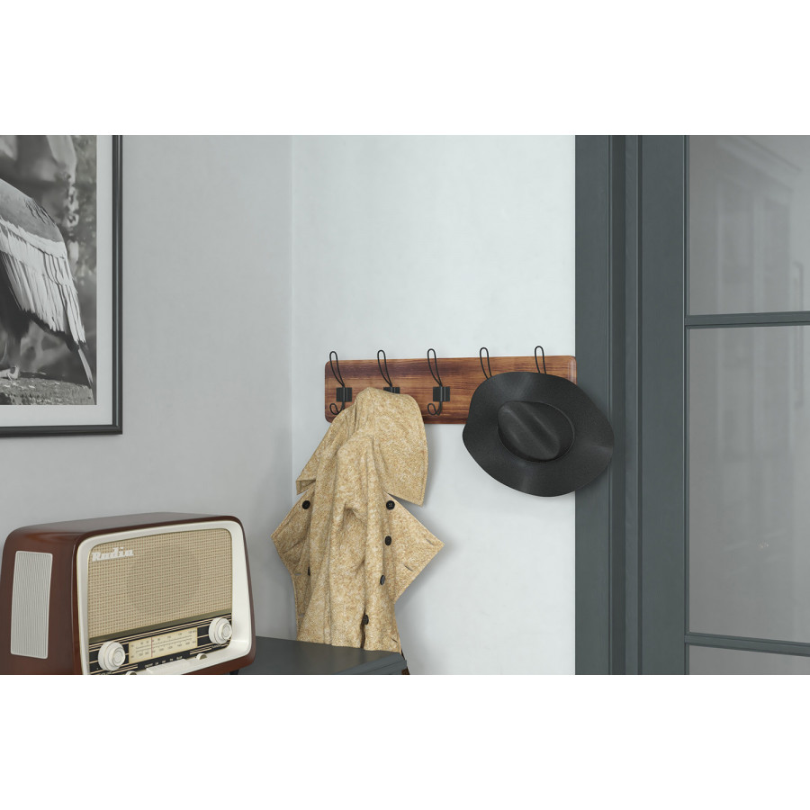 BLNK Daly Wall Mounted Solid Pine Wood Storage Rack with 5 Hooks - Rustic Brown