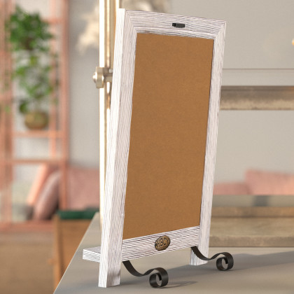 BLNK Canterbury Whitewashed Tabletop Magnetic Chalkboard Sign with Metal Scrolled Legs - 9.5"W x 14"H