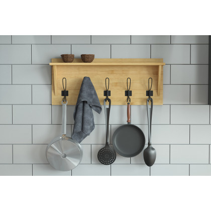 BLNK Daly Wall Mounted Solid Pine Wood Storage Rack with Upper Shelf and 5 Hooks - Bamboo