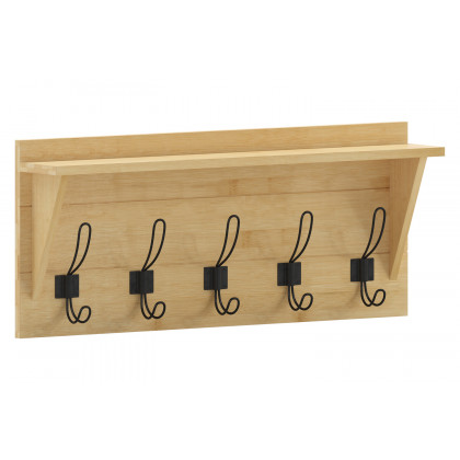 BLNK Daly Wall Mounted Solid Pine Wood Storage Rack with Upper Shelf and 5 Hooks - Bamboo