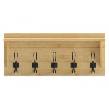 BLNK Daly Wall Mounted Solid Pine Wood Storage Rack with Upper Shelf and 5 Hooks - Bamboo