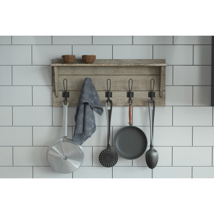 BLNK Daly Wall Mounted Solid Pine Wood Storage Rack with Upper Shelf and 5 Hooks - Weathered