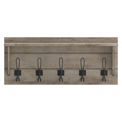 BLNK Daly Wall Mounted Solid Pine Wood Storage Rack with Upper Shelf and 5 Hooks - Weathered