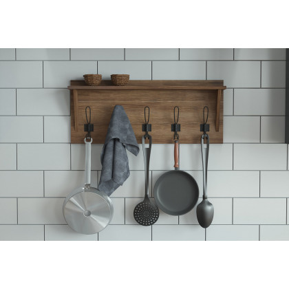 BLNK Daly Wall Mounted Solid Pine Wood Storage Rack with Upper Shelf and 5 Hooks - Rustic Brown