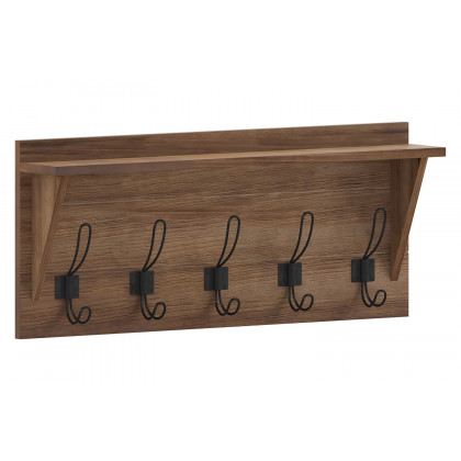 BLNK Daly Wall Mounted Solid Pine Wood Storage Rack with Upper Shelf and 5 Hooks - Rustic Brown