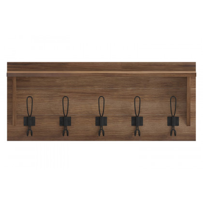 BLNK Daly Wall Mounted Solid Pine Wood Storage Rack with Upper Shelf and 5 Hooks - Rustic Brown