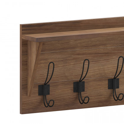 BLNK Daly Wall Mounted Solid Pine Wood Storage Rack with Upper Shelf and 5 Hooks - Rustic Brown