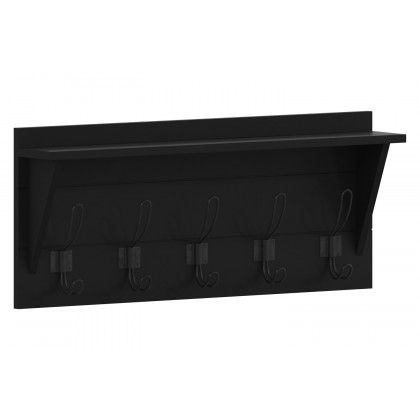 BLNK Daly Wall Mounted Solid Pine Wood Storage Rack with Upper Shelf and 5 Hooks - Black