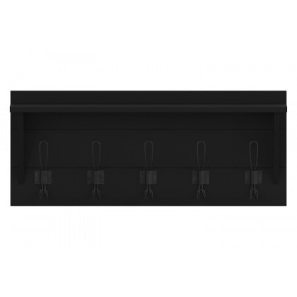 BLNK Daly Wall Mounted Solid Pine Wood Storage Rack with Upper Shelf and 5 Hooks - Black