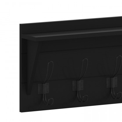 BLNK Daly Wall Mounted Solid Pine Wood Storage Rack with Upper Shelf and 5 Hooks - Black