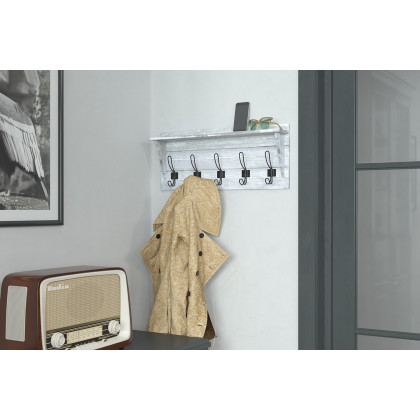 BLNK - Daly Wall Mounted Solid Pine Wood Storage Rack with Upper Shelf and 5 Hooks