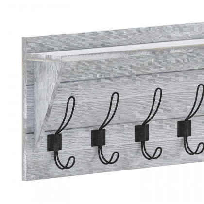 BLNK Daly Wall Mounted Solid Pine Wood Storage Rack with Upper Shelf and 5 Hooks - Whitewashed