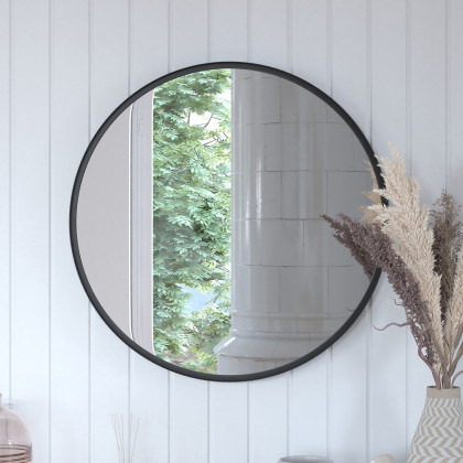 BLNK Jennifer Round Metal Framed Wall Mirror - Black