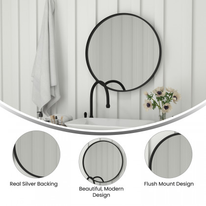 BLNK Jennifer Round Metal Framed Wall Mirror - Black
