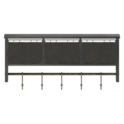 BLNK Daly Wall Mounted Solid Pine Wood Storage Rack with Upper Shelf, 5 Hooks and Wire Baskets - Blackwashed