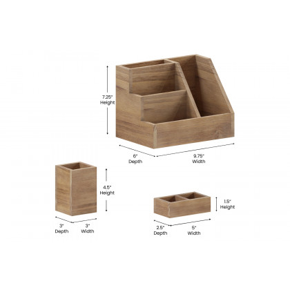 BLNK Comerford Wooden Organizer Set 3 Piece - Rustic Brown