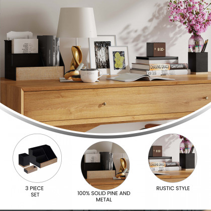 BLNK Comerford Metal and Rustic Wood Organizer Set 3 Piece - Black
