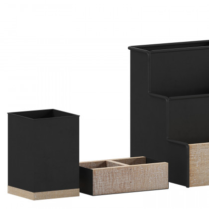 BLNK Comerford Metal and Rustic Wood Organizer Set 3 Piece - Black