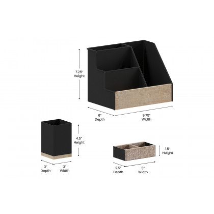 BLNK Comerford Metal and Rustic Wood Organizer Set 3 Piece - Black
