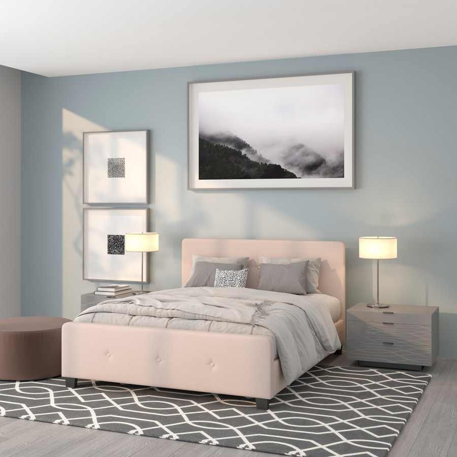BLNK Tribeca Tufted Upholstered Platform Bed - Beige, Queen Size