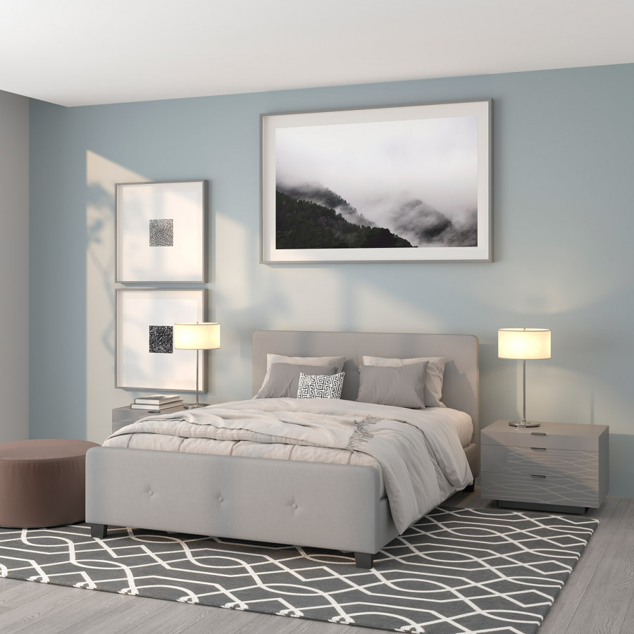 BLNK Tribeca Tufted Upholstered Platform Bed - Light Gray, Queen Size