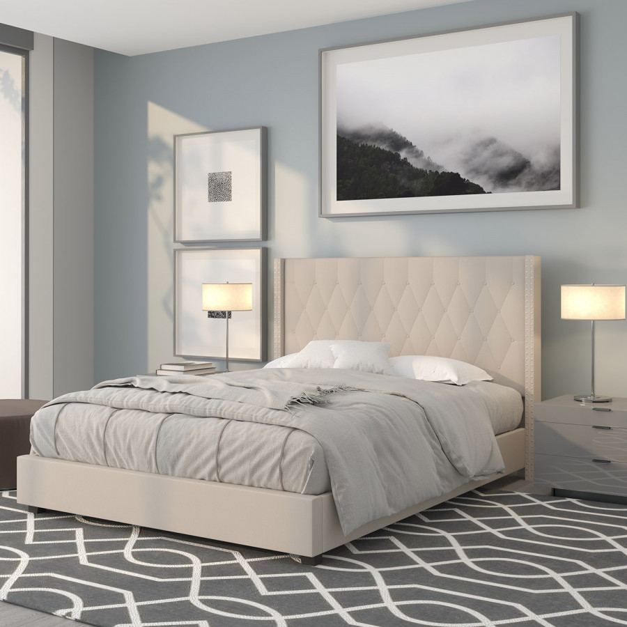 BLNK Riverdale Tufted Upholstered Platform Bed - Beige, Queen Size