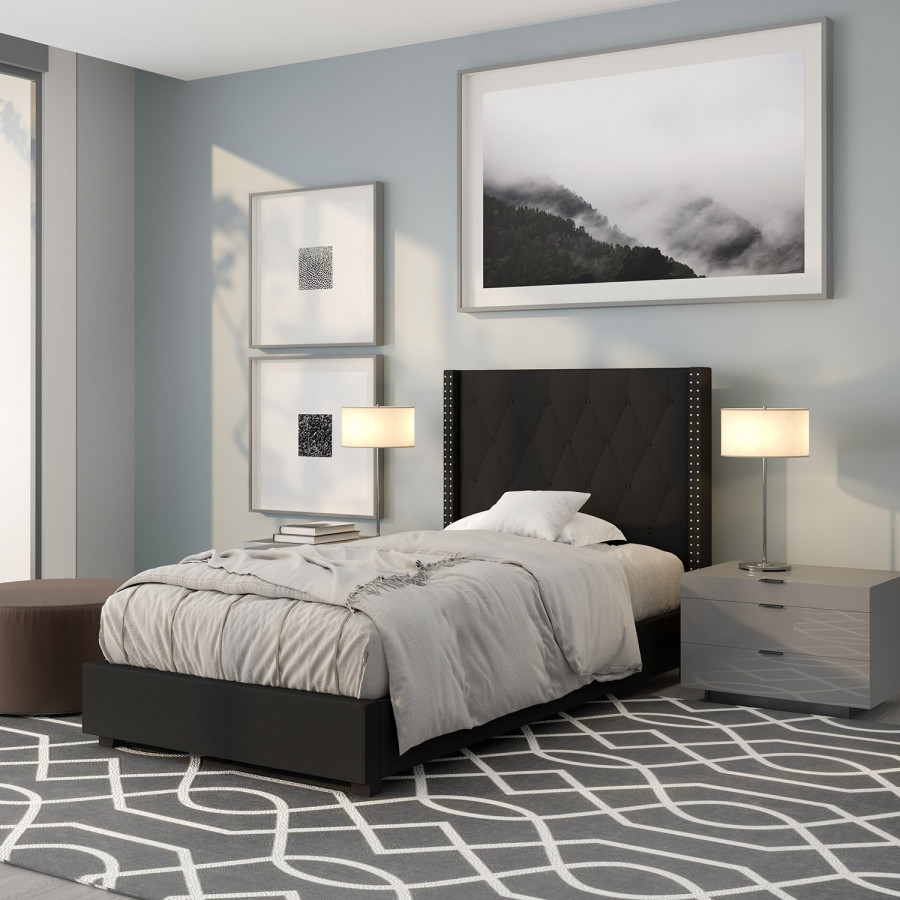 BLNK Riverdale Tufted Upholstered Platform Bed - Black, Twin Size