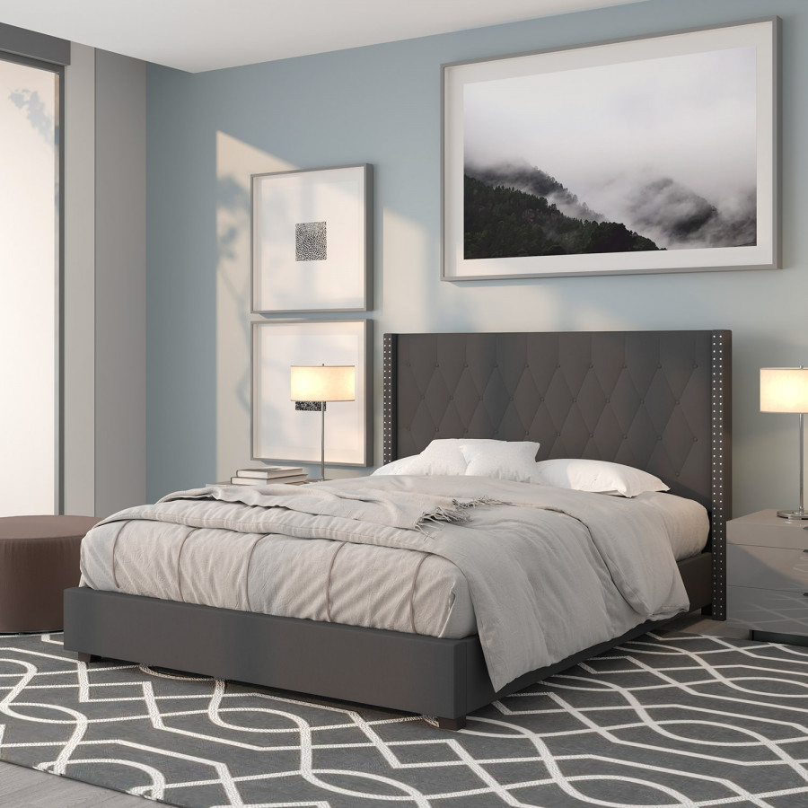 BLNK Riverdale Tufted Upholstered Platform Bed - Dark Gray, Queen Size