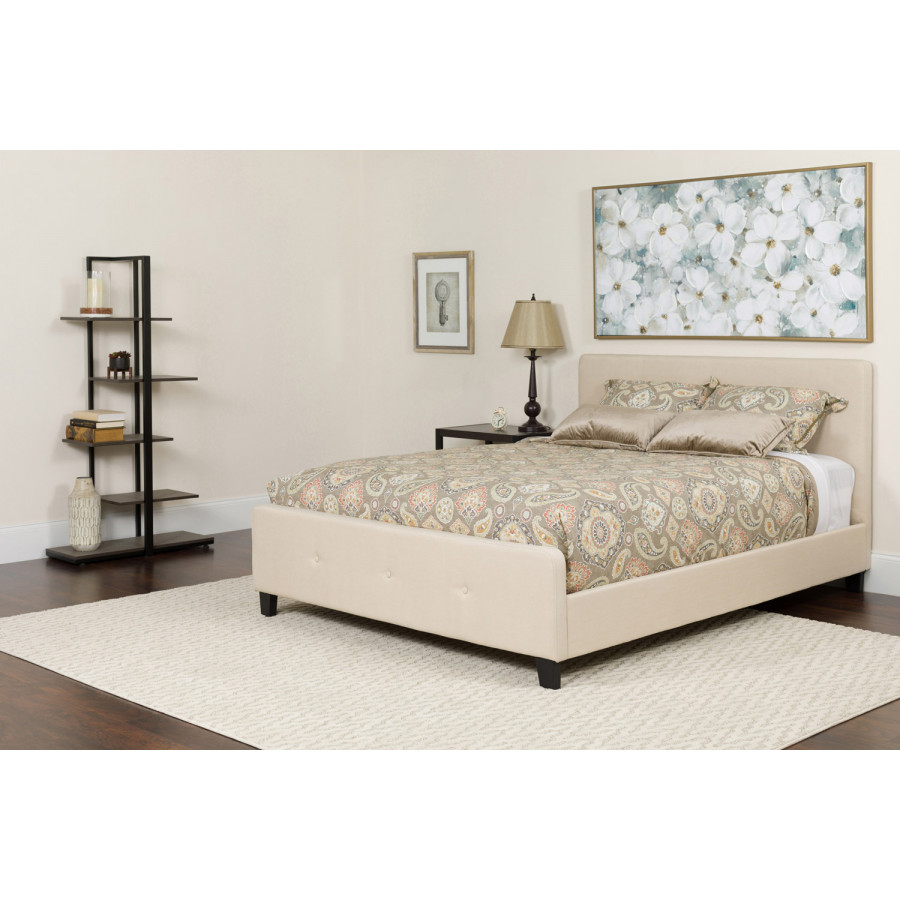 BLNK Tribeca Tufted Upholstered Platform Bed with Pocket Spring Mattress - Beige, Twin Size