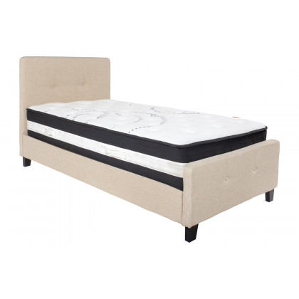 BLNK Tribeca Tufted Upholstered Platform Bed with Pocket Spring Mattress - Beige, Twin Size