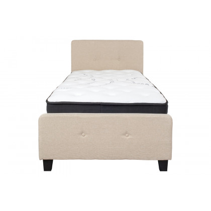 BLNK Tribeca Tufted Upholstered Platform Bed with Pocket Spring Mattress - Beige, Twin Size