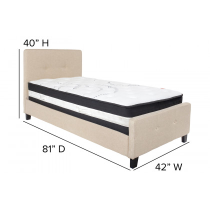 BLNK Tribeca Tufted Upholstered Platform Bed with Pocket Spring Mattress - Beige, Twin Size