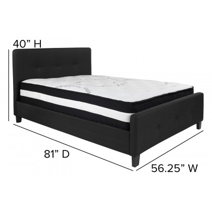 BLNK Tribeca Tufted Upholstered Platform Bed with Pocket Spring Mattress - Black, Full Size