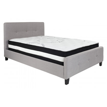 BLNK Tribeca Tufted Upholstered Platform Bed with Pocket Spring Mattress - Light Gray, Full Size