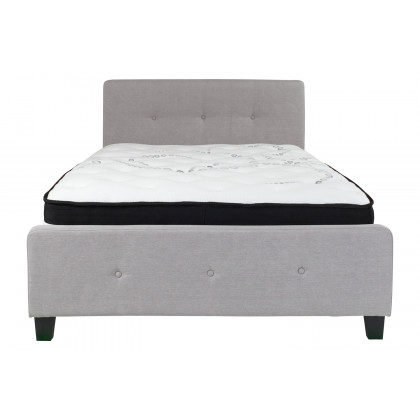BLNK Tribeca Tufted Upholstered Platform Bed with Pocket Spring Mattress - Light Gray, Full Size