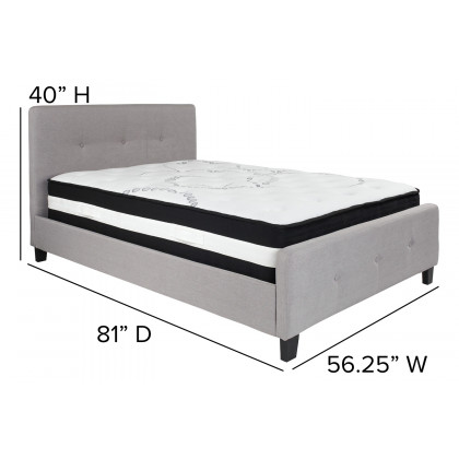 BLNK Tribeca Tufted Upholstered Platform Bed with Pocket Spring Mattress - Light Gray, Full Size