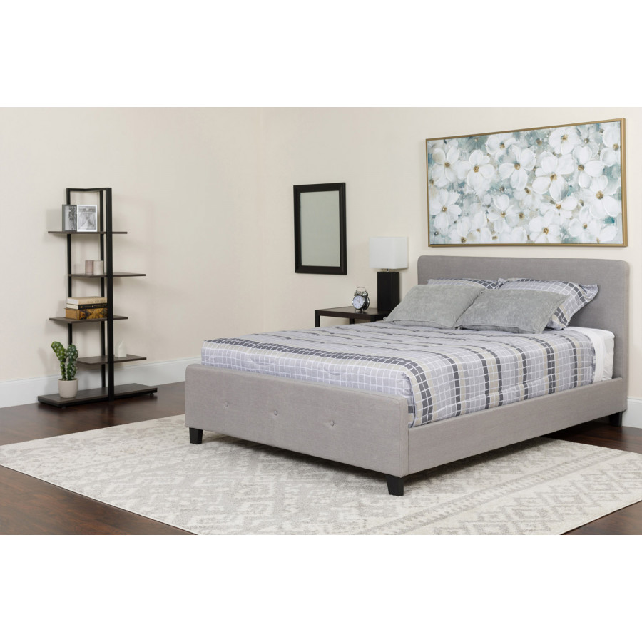BLNK Tribeca Tufted Upholstered Platform Bed with Pocket Spring Mattress - Light Gray, Queen Size
