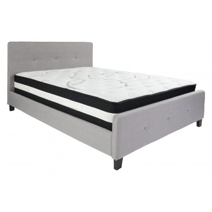 BLNK Tribeca Tufted Upholstered Platform Bed with Pocket Spring Mattress - Light Gray, Queen Size
