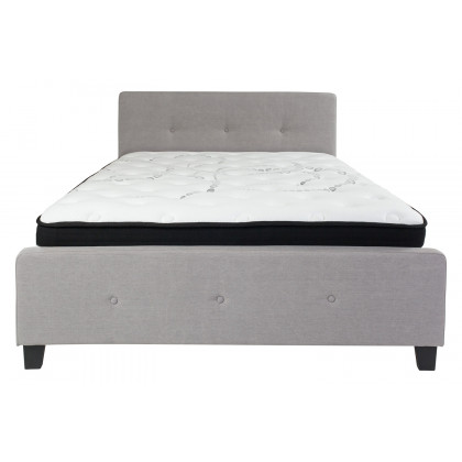 BLNK Tribeca Tufted Upholstered Platform Bed with Pocket Spring Mattress - Light Gray, Queen Size