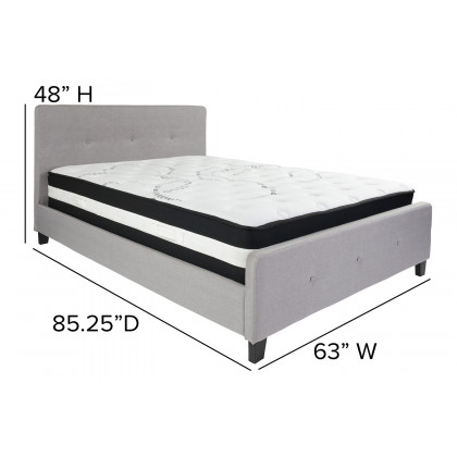 BLNK Tribeca Tufted Upholstered Platform Bed with Pocket Spring Mattress - Light Gray, Queen Size