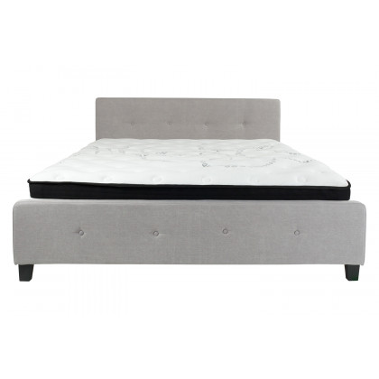 BLNK Tribeca Tufted Upholstered Platform Bed with Pocket Spring Mattress - Light Gray, King Size