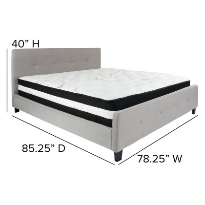 BLNK Tribeca Tufted Upholstered Platform Bed with Pocket Spring Mattress - Light Gray, King Size