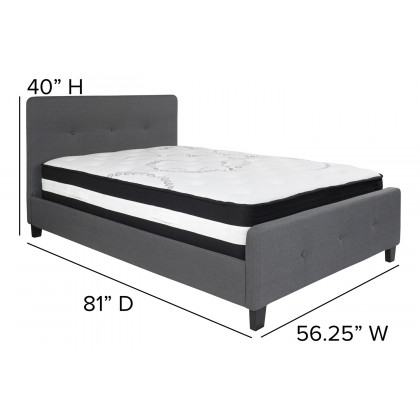 BLNK Tribeca Tufted Upholstered Platform Bed with Pocket Spring Mattress - Dark Gray, Full Size