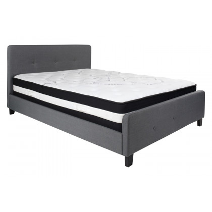 BLNK Tribeca Tufted Upholstered Platform Bed with Pocket Spring Mattress - Dark Gray, Queen Size