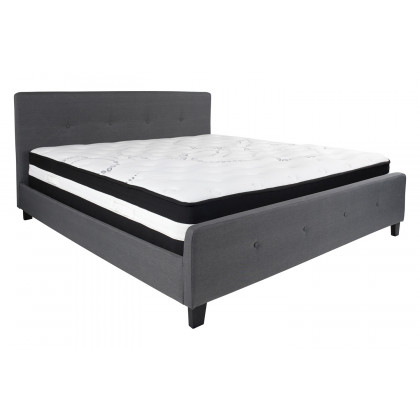 BLNK Tribeca Tufted Upholstered Platform Bed with Pocket Spring Mattress - Dark Gray, King Size
