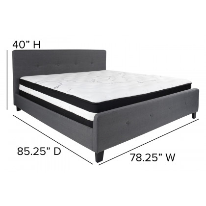 BLNK Tribeca Tufted Upholstered Platform Bed with Pocket Spring Mattress - Dark Gray, King Size